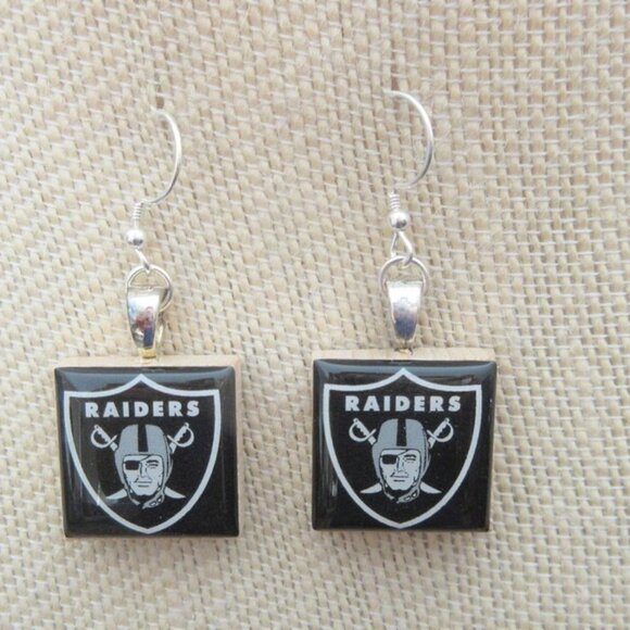 Handmade  Las Vegas Raiders Wood Tile Earrings Sterling Ear Wires - Picture 1 of 1